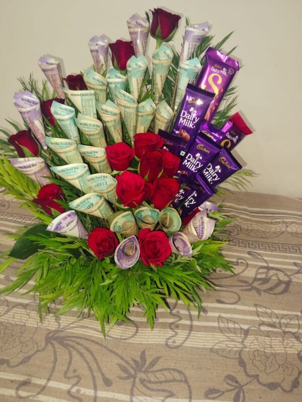 Money, Chocolate & Flowers Arrangement - Image 2